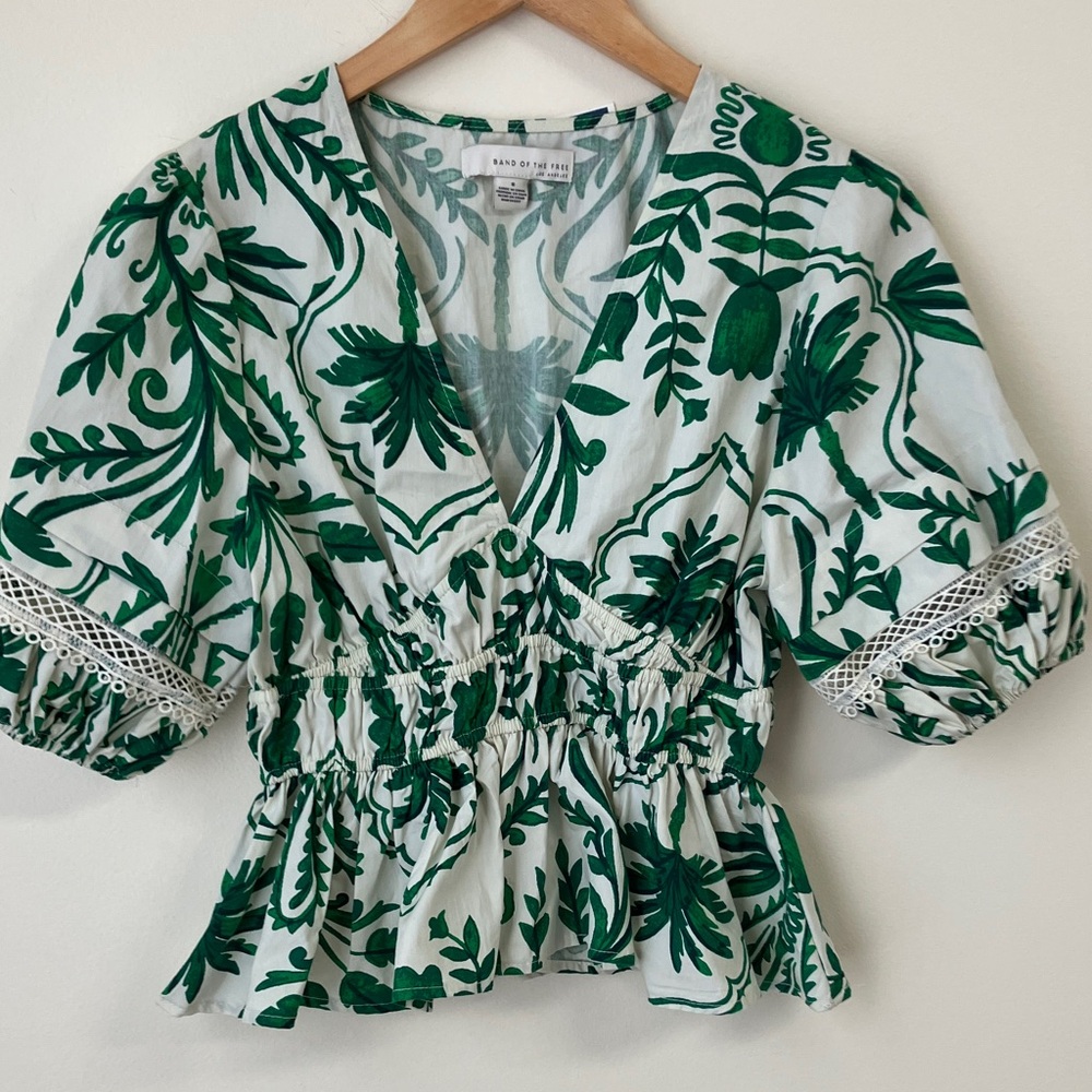 NEW Band of the Free Green Botanical Cotton Blouse Sz S